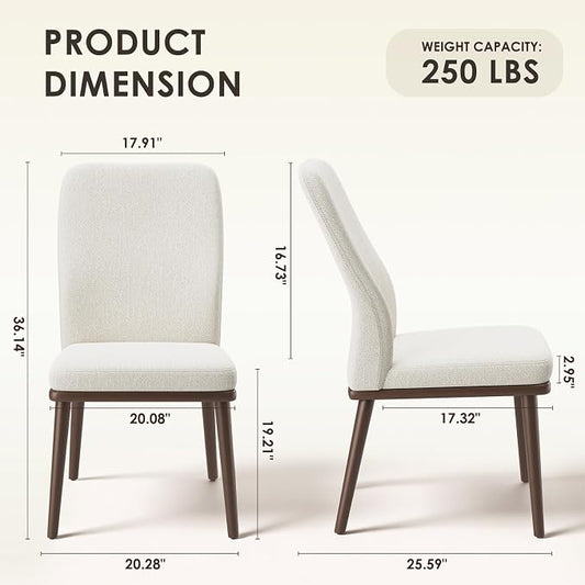 MALOL Upholstered Dining Chairs Set of 2, Modern Kitchen Chairs with High Back, Padded Fabric Dining Room Chair with Solid Wood Legs for Restaurant/Cafe/Home, Beige