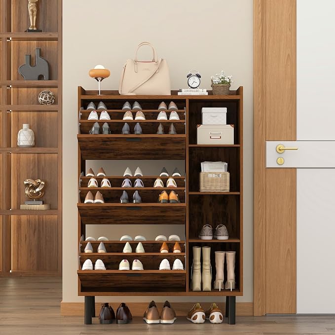 Shoe Cabinet Storage, 3 Layers Shoe Storage Cabinet for Entryway with 3 Flip Drawers and 4 Shelves, Large Capacity Shoe Organizer for Entryway