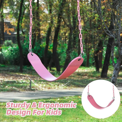 Pink Swing Seat - Heavy Duty Chain Plastic Coated - Playground Swing Set Accessories Replacement Gift Box Set Birthday Gift