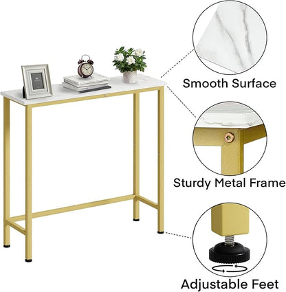 Narrow Console Table, 29.5" Small Entryway Table, Thin Hallway Tables, Slim Sofa Side Tables for Hallway, Living Room, Bedroom, Foyer, Marbleized White