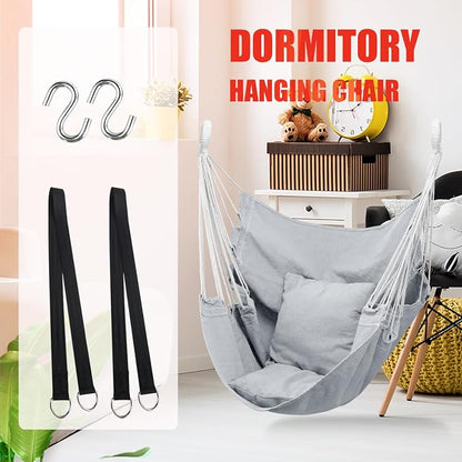 Hommtina Hammock Chair Hanging Rope Swing, Max 300 Lbs Hanging Chair with Pocket & Durability Perfect for Outdoor, Home, Bedroom, Patio, Yard (Pillows NOT Included,Light Grey)