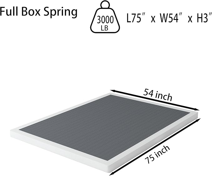 OSASET Low Profile Box Spring Full - 3 Inch Box Spring Full Heavy Duty Bed Foundation Metal Bed Base Easy Assembly