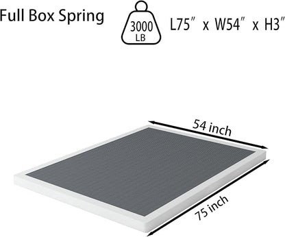 OSASET Low Profile Box Spring Full - 3 Inch Box Spring Full Heavy Duty Bed Foundation Metal Bed Base Easy Assembly