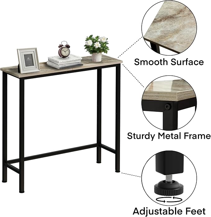 Narrow Console Table, 29.5" Small Entryway Table, Thin Hallway Tables, Slim Sofa Side Tables for Hallway, Living Room, Bedroom, Foyer, Marbleized Grey