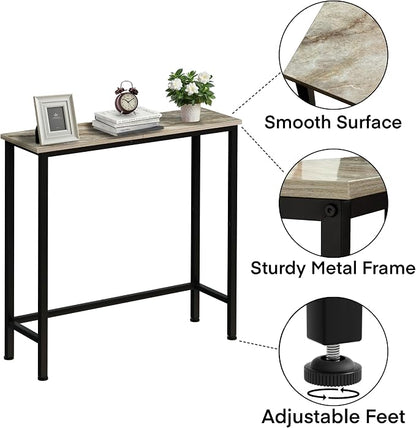 Narrow Console Table, 29.5" Small Entryway Table, Thin Hallway Tables, Slim Sofa Side Tables for Hallway, Living Room, Bedroom, Foyer, Marbleized Grey