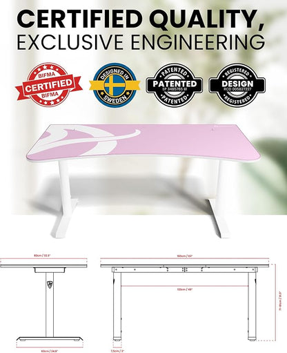 Arozzi Arena Ultrawide Curved Gaming and Office Desk with Full Surface Water Resistant Desk Mat Custom Monitor Mount Cable Management Cut Outs Under The Desk Cable Management Netting - Pink