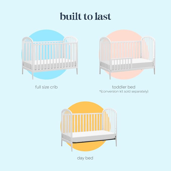 Davinci Beau 3-in-1 Convertible Baby Crib, White | GREENGUARD Certified, Converts to Toddler Bed & Daybed, 4 Adjustable Mattress Heights, Toddler Conversion Kit Sold Separately