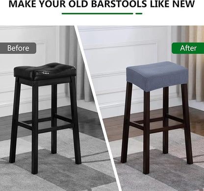 YISUN Stool Covers Rectangle - 4 Pack Stretch Waterproof Saddle Seat Cover Counter Bar Stools Bar Chairs Covers Kitchen Island Chairs Cushion Protector (4, Dark Gray)