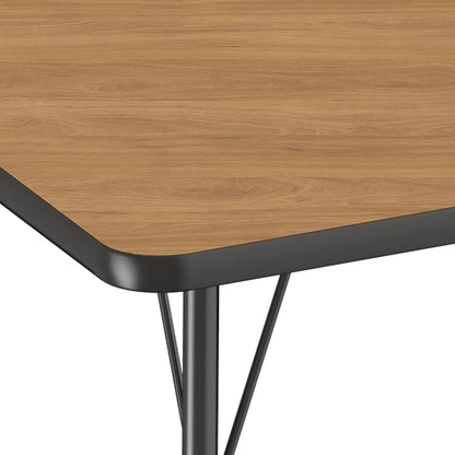 FDP Half Moon (36 x 72) Classroom Teacher Table with Adjustable Standard Swivel Glide Legs (19-30 in) School and Office Furniture - Pasadena Oak Top/Navy Edge and Legs