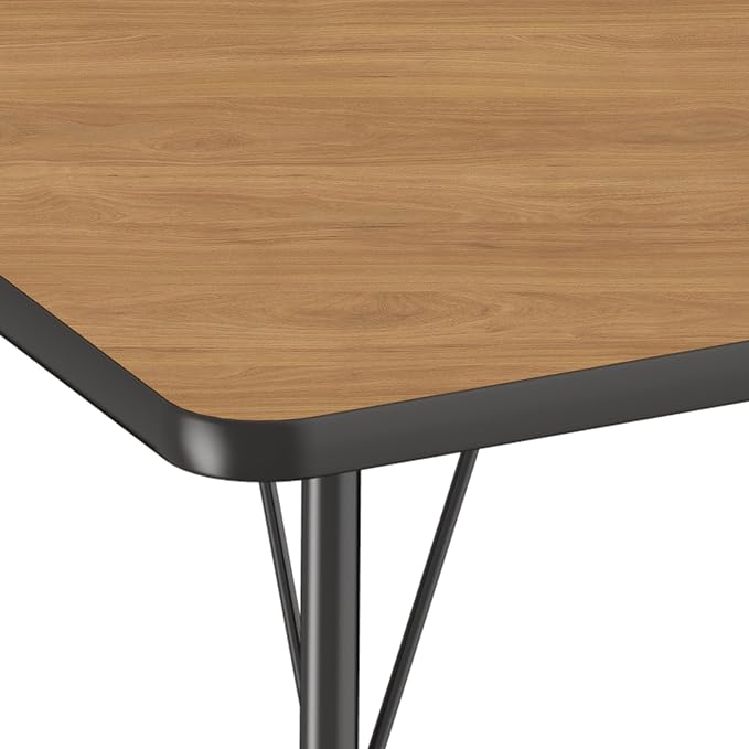 FDP Half Moon (36 x 72) Classroom Teacher Table with Adjustable Standard Swivel Glide Legs (19-30 in) School and Office Furniture - Pasadena Oak Top/Black Edge and Legs