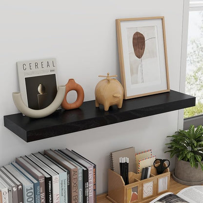 fuqing 30 Inch Floating Shelves for Wall, Black Wood Floating Shelves Set of 2, 30 Inch Wide x 6.7 Inch Deep Wooden Shelves for Living Room Bedroom Bathroom Home Office