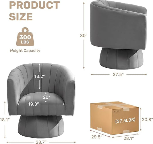 Swivel Accent Barrel Chair Set of 2, Cute Comfy Small Round 360° Arm Chair, Velvet Sofa Club Reading Chair for Living Room Bedroom Office Grey