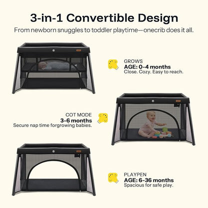 HARPPA Travel Crib, Lightweight Portable Crib Requires No Assembly, Foldable Pack and Play for Baby and Toddlers, Compact Play Yard with Bed,Black