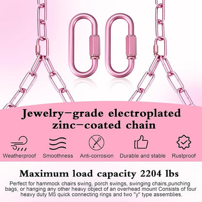Heavy Duty Porch Swing Hanging Chain Kit (2 Pack) 1500 Lbs Capacity, Up to 7.1ft Length- Rustproof Zinc-Plated, 4 Quick Links & 2 Y-Chain Assemblies, Indoor/Outdoor Hanging Hardware(Pink)