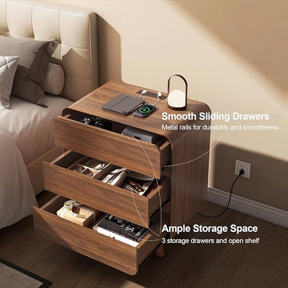 Nasonet Dresser and Nightstand Sets 3 Piece, Mid Century Modern 9 Drawer Dresser and 3 Drawer Night Stand Set 2, Wooden Chest of Drawers Bedroom Furniture Set, Walnut