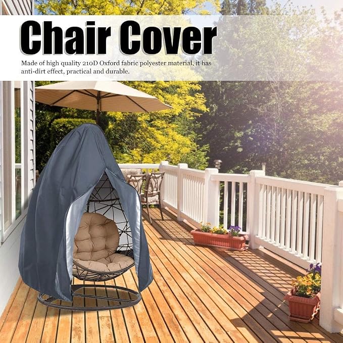Enzeno Upgraded Patio Egg Chair Cover,420D Egg Chair Covers Waterproof,Single Egg Swing Chair Covers with Windproof Buckle,Outdoor Hanging Chair Cover Weatherproof,75x45inch ,Grey
