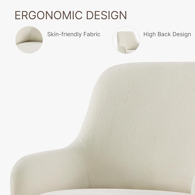 KISLOT Swivel Dining Chair Set of 1, Mid Century Modern Chair Fabric Upholstered Armchair with Armrest & Ergonomic Backrest for Dining Room, Kitchen, Bedroom, Living Room, Beige