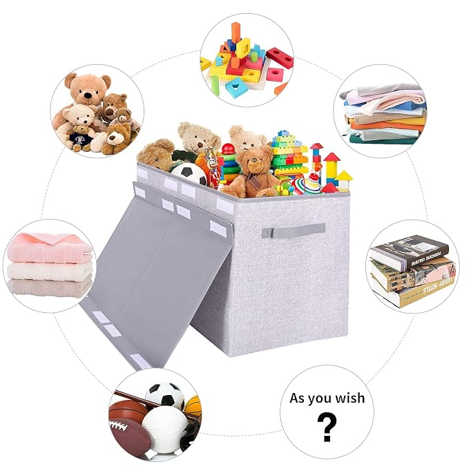 Pantryily Large Toy Box Chest Storage Organizer with Lid,Collapsible Kids Toys Boxes Basket Bins with Sturdy Handles for Boys and Girls, Nursery, Playroom, Closet 25"x13" x16" (Light Grey)