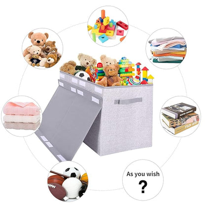 Pantryily Large Toy Box Chest Storage Organizer with Lid,Collapsible Kids Toys Boxes Basket Bins with Sturdy Handles for Boys and Girls, Nursery, Playroom, Closet 25"x13" x16" (Light Grey)