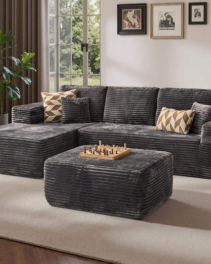 37" Plush Boneless Ottoman, Upholstered Cloud Footrest for Boneless Couch in a Box,Oversize Poufs for Living Room & Bedroom Sofa Ottoman,Comfy Seating with Dense Foam, Grey (Plush Corduroy Fabric)