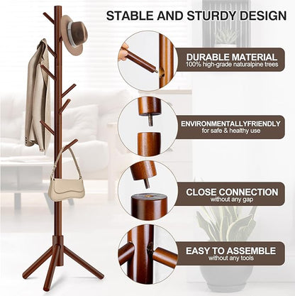 WANGMUXIA 2 PCS Coat Rack, Freestanding Coat Rack with 8 Hooks and 3 Adjustable Size Tree Coat Racks for Bedroom, Hallway, Entrance, Office, for Hats, Coats, Scarves, Handbags