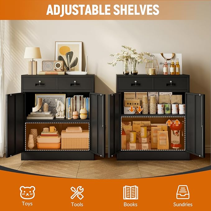 BESFUR Metal Garage Storage Cabinet with Two Lockable Drawers 2 Locking Doors and an Adjustable Shelf, 36" Black Metal Short Storage Cabinet for Home Office,Garage,School,Utility Room