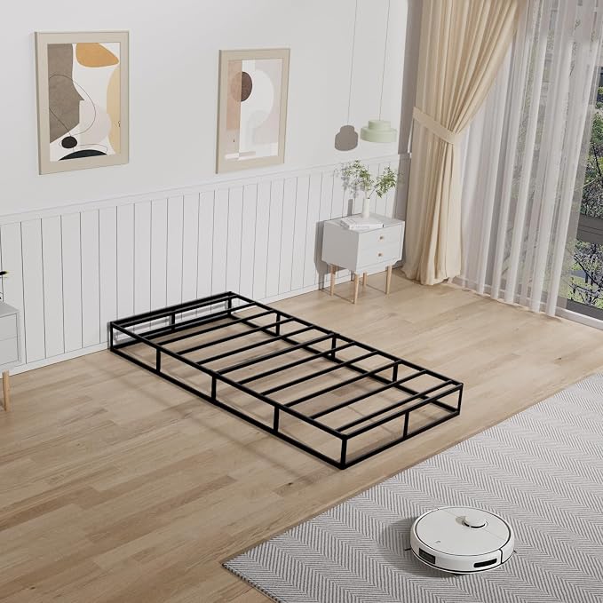 Tyndall Box Spring Twin, 7 Inch Metal Twin Box Spring Only, 3000 LBS Heavy Duty Mattress Foundation with Fabric Cover, Easy Assembly, Quiet Noise Free, Non Slip, Black