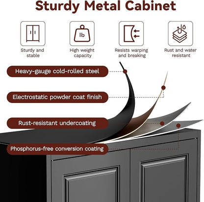 Metal Armoire Wardrobe Closet with Hanging Rod, 71" Tall Wardrobe Cabinet with Doors and Adjustable Shelves, Clothing Storage Cabinets with Drawer for Bedroom