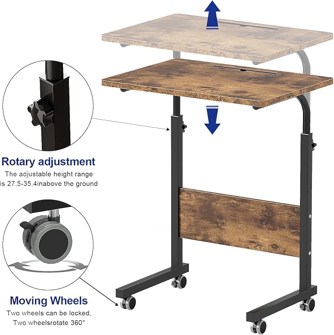 23.6 Inch End Table Computer Desk, Modern Simple Gaming Desk Home Office Desks, Writing Study Table Small Desk, Rustic Brown