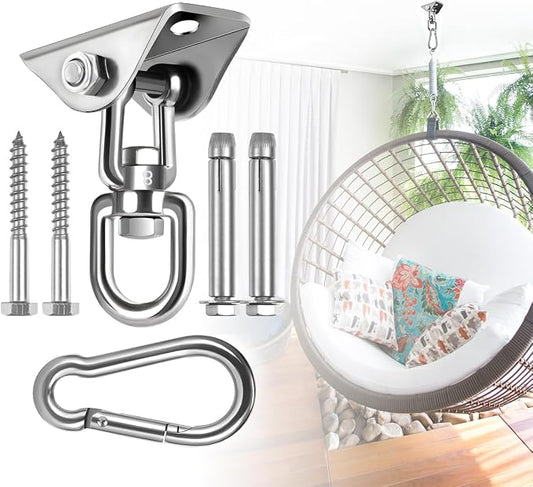Hammock Hanging Kit,Hanging Chair Hardware 360°Rotating 1000 lb Capacity Hammock Hooks Heavy Duty,Hammock Chair Hanging Kit & Swing Ceiling Hook Snap for Hammock Chair Stand,Seat,Tree,Yoga,Gym(Silver)