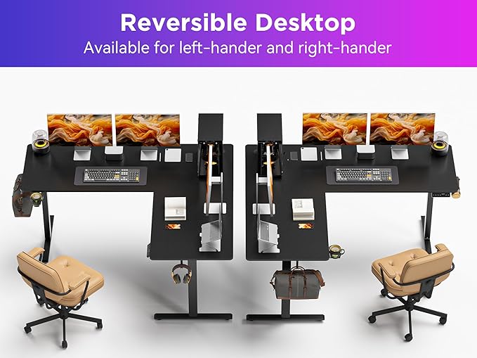WALKINGDESK 75x61 Inches Reversible L Shaped Standing Desk Height Adjustable with Cup Holder, Electric Corner Computer Workstation for Home Office, Ergonomic Sit Stand up Gaming Desk, Black