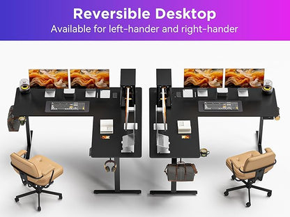 WALKINGDESK 75x61 Inches Reversible L Shaped Standing Desk Height Adjustable with Cup Holder, Electric Corner Computer Workstation for Home Office, Ergonomic Sit Stand up Gaming Desk, Black