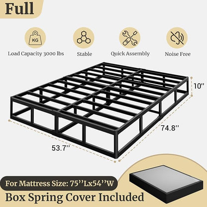 Awesofurni Full Size Box Spring, 10 Inch High Profile Full Box Spring Only, 3000 lbs Heavy Duty Metal Frame Mattress Foundation with Fabric Cover, Easy Assembly-Noise Free