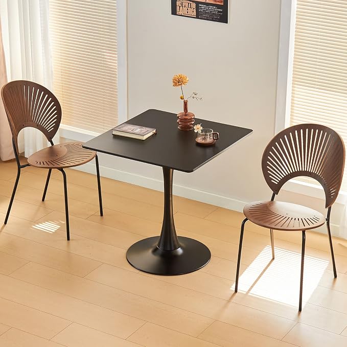 Square Dining Table, 27.6" Tulip Table with Thickened Tabletop & Metal Pedestal, Mid Century Modern Bistro Table for Kitchen, Small Places, Living Room, Cafe (Black)