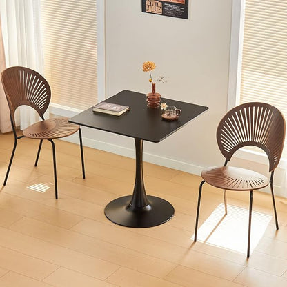 Square Dining Table, 27.6" Tulip Table with Thickened Tabletop & Metal Pedestal, Mid Century Modern Bistro Table for Kitchen, Small Places, Living Room, Cafe (Black)