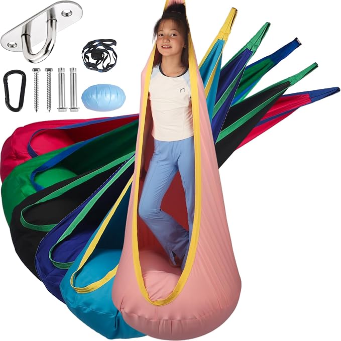 Sensory Pod Swing Hanging Seat Hammock Chair (Pink) | Indoor and Outdoor Use Capacity 300lbs