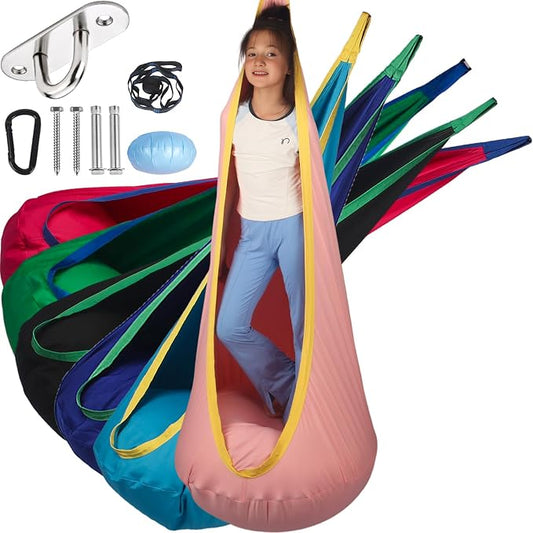 Sensory Pod Swing Hanging Seat Hammock Chair (Pink) | Indoor and Outdoor Use Capacity 300lbs