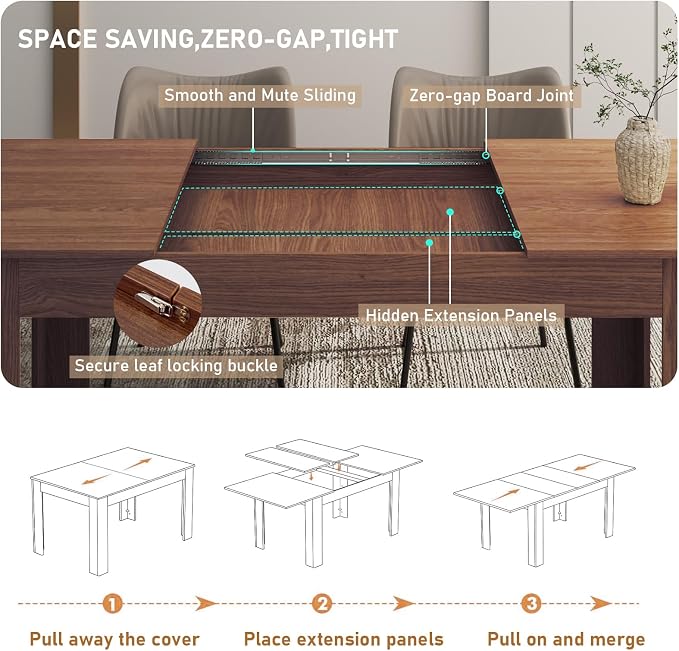 59"-86" Extendable Dining Table for 6-10 Person, Wooden Dining Room Table, Modern Extendable Table for Gatherings, Meeting for Small Kitchens, Dining Office Areas(Walnut)