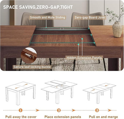 59"-86" Extendable Dining Table for 6-10 Person, Wooden Dining Room Table, Modern Extendable Table for Gatherings, Meeting for Small Kitchens, Dining Office Areas(Walnut)