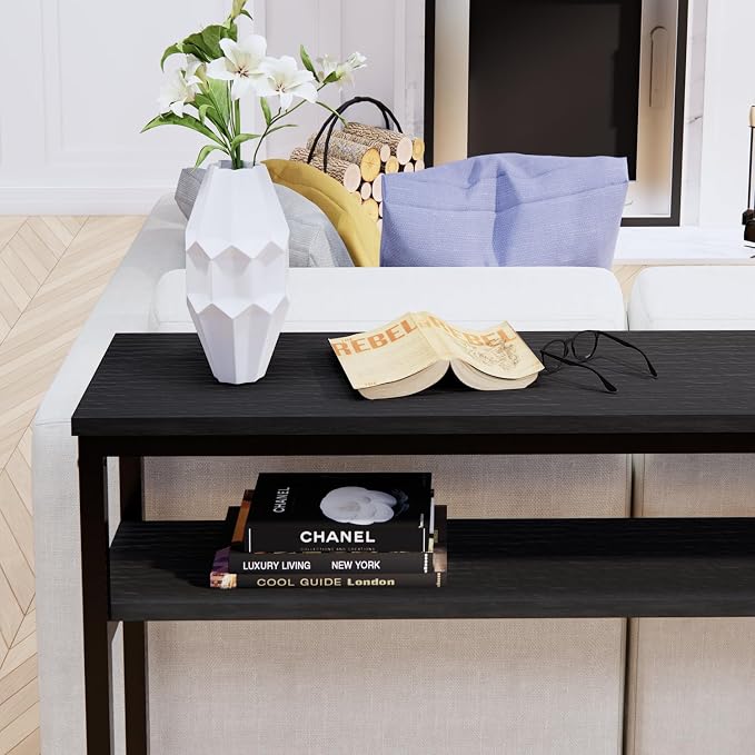 Timberer Narrow Console Table, 39.4” Sofa Table with Adjustable Shelf, 2-Tier Long Skinny Table for Hallway, Entryway, Living Room, Foyer, Black