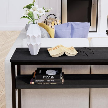 Timberer Narrow Console Table, 39.4” Sofa Table with Adjustable Shelf, 2-Tier Long Skinny Table for Hallway, Entryway, Living Room, Foyer, Black