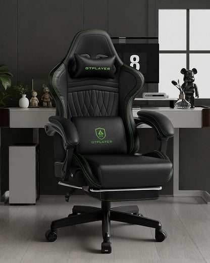 GTPLAYER Gaming Chair with Speakers, Video Game Chairs with Footrest, PC Gamer Chairs for Adults - Padded High Back Ergonomic Reclining Silla Gamer, Linkage Armrest, Ace Pro, Green