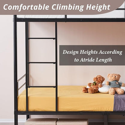 Karl home Metal Bunk Bed Twin Over Twin with Built-in Ladder, Black | Heavy Duty Bunkbeds with Safety Guardrail and Space-Saving Design,Twin Bunk Beds for Kids, Teens & Adults, No Box Spring