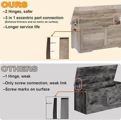 Timberer 39.4" Storage Chest, Wooden Storage Bench, Lift Top Toy Chest with 2 Safety Hinges, Large Toy Box, Entryway Bench for Living Room, Bedroom, Grey
