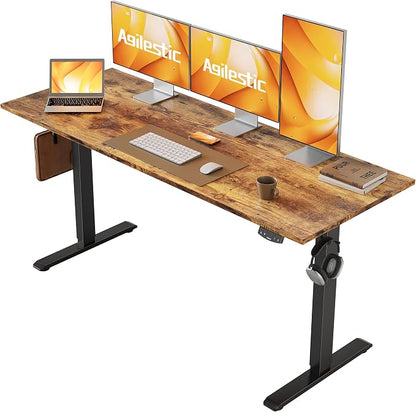 Agilestic Electric Standing Desk, 60 x 24 Inches Height Adjustable Desk, Sit Stand up for Work Office Home, Ergonomic Rising Computer Table with Memory Preset, Rustic Brown