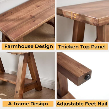 Solid Wood Entryway Bench, 30" Rustic Small Storage Bench 2-Tier Farmhouse Wooden Bench with Shelf Narrow Bench Seat Indoor for Entryway, Living Room, Dining Room, Hallway, Walnut