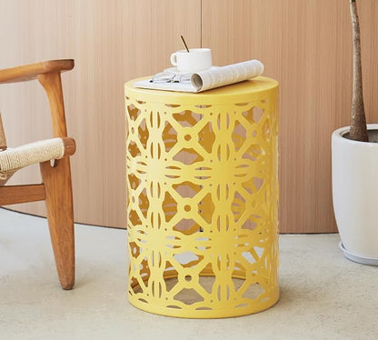 HFHOME Set of 3 Metal Outdoor Side Table, Nesting Round Coffee Table for Indoor Outdoor, Heavy Duty End Tables Plant Stand Living Room Garden Stool - Yellow