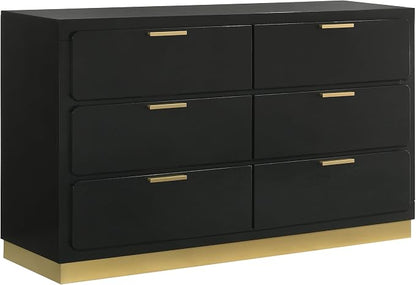 Coaster Home Furnishings Caraway Contemporary 5-Piece Bedroom Set Upholstered California King Size LED Panel Bed Frame 55-inch Headboard Black 224781KW-S5