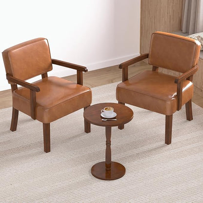 FAGAGA Accent Chairs Set of 2 with Table, PU Leather Living Room Chairs Oversize with Soft Seat and Armrests for Living Room Dinning Room Bedroom Reading Room Waiting Room