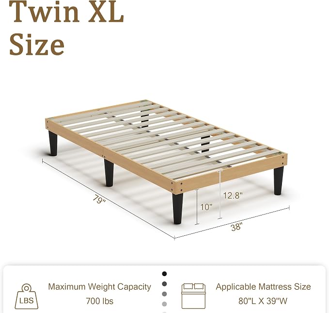 Yumori 12.9 Inch Minimalist Style Twin XL Size Bed Frame, Wood Platform Bed with Wood Slat Support, No Box Spring Needed, Easy Assembly, Natural